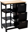 Black Kitchen Island Cart with Storage & Wheels J3525