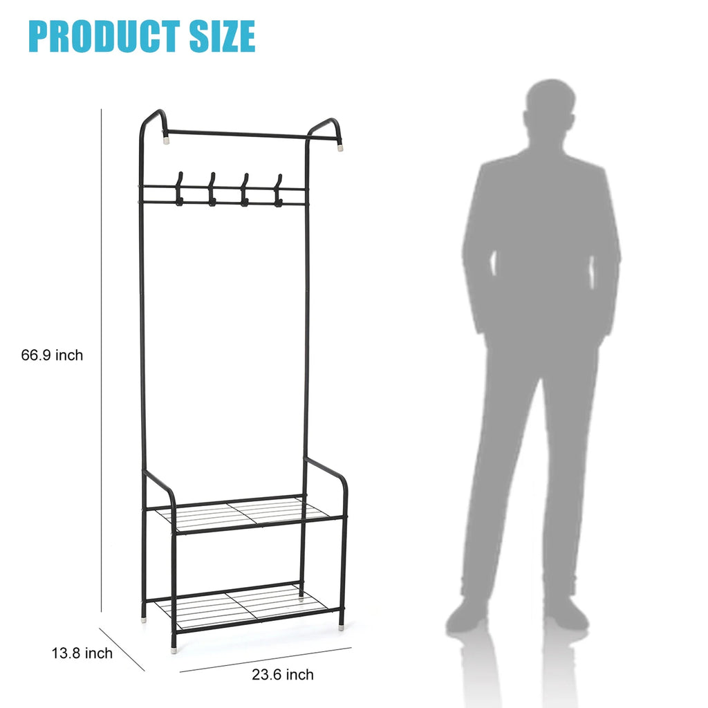 Metal Hall Tree Storage Organizer Shelf Clothes Stand Q346196
