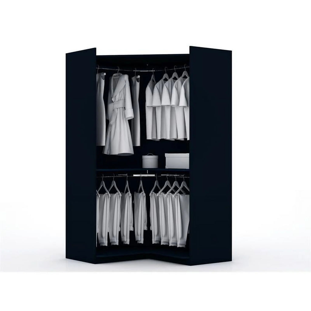 Midnight Blue Wood Corner Wardrobe Closet U4134