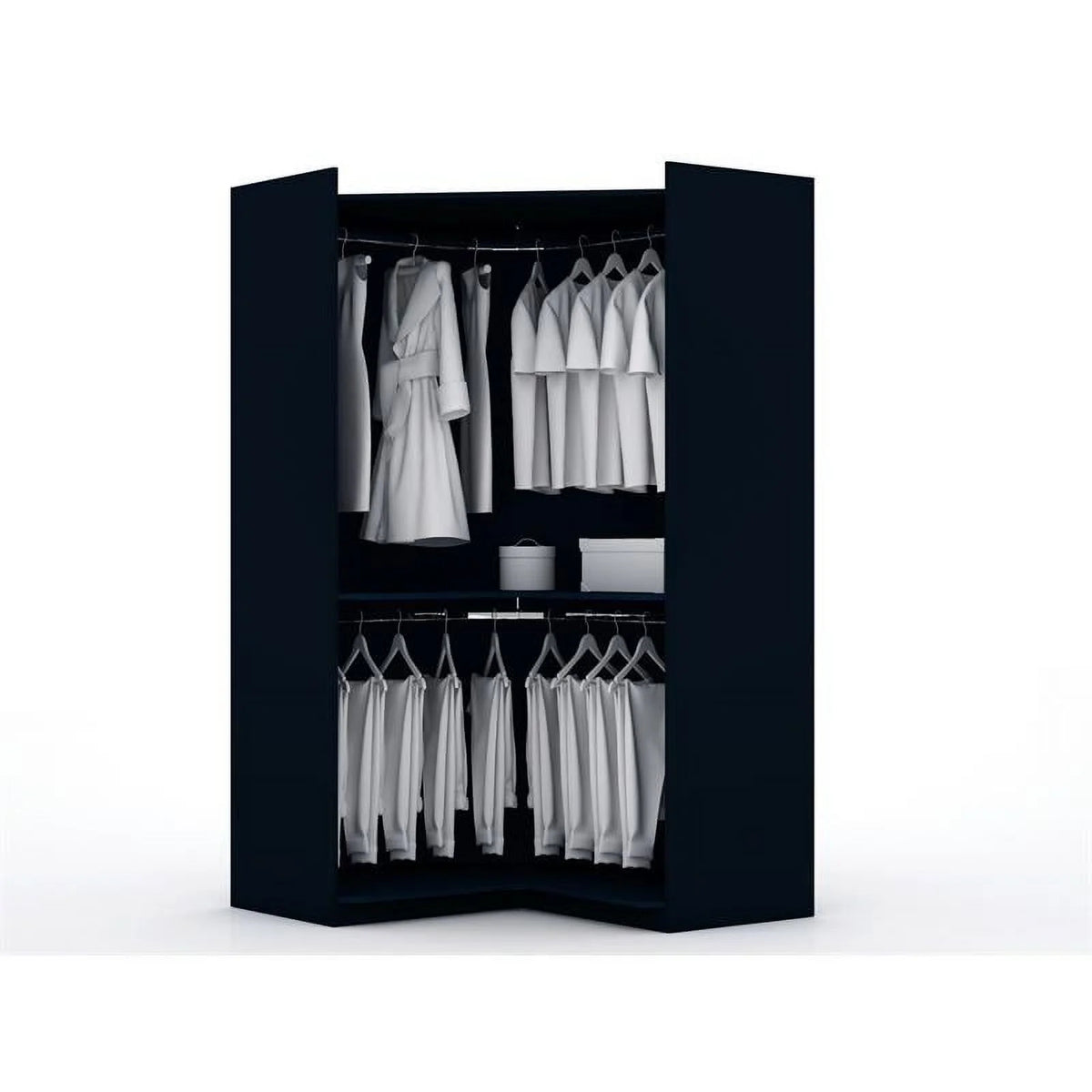 Midnight Blue Wood Corner Wardrobe Closet U4134