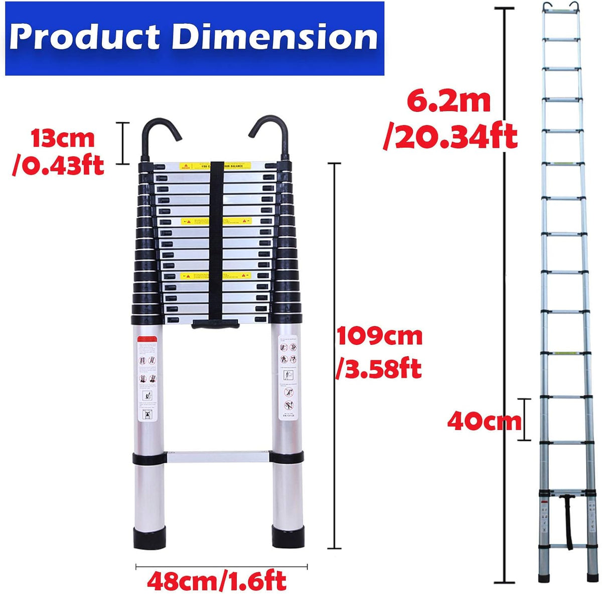 20ft Aluminum Telescoping Ladder Adjustable Height M776