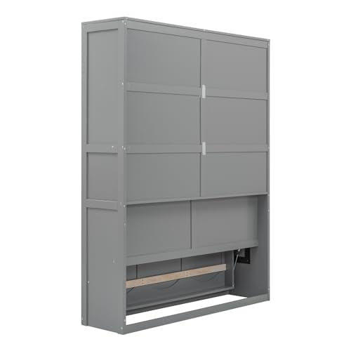 Queen Size Gray Wooden Murphy Bed with Storage Shelves P9096