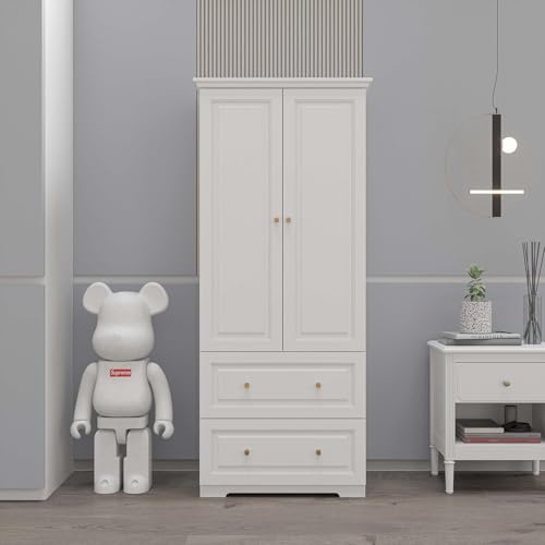 White 6-Door Large Armoire Wardrobe with 3 Drawers & 2 Hanging Rod D5644