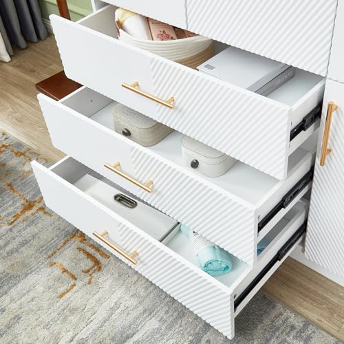 White 4 Doors 3 Drawers Wooden Closet Cabinet Wardrobe Armoire E79392