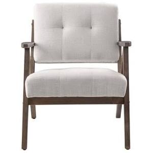 Brown Linen Rubberwood Arm Chair Q8884