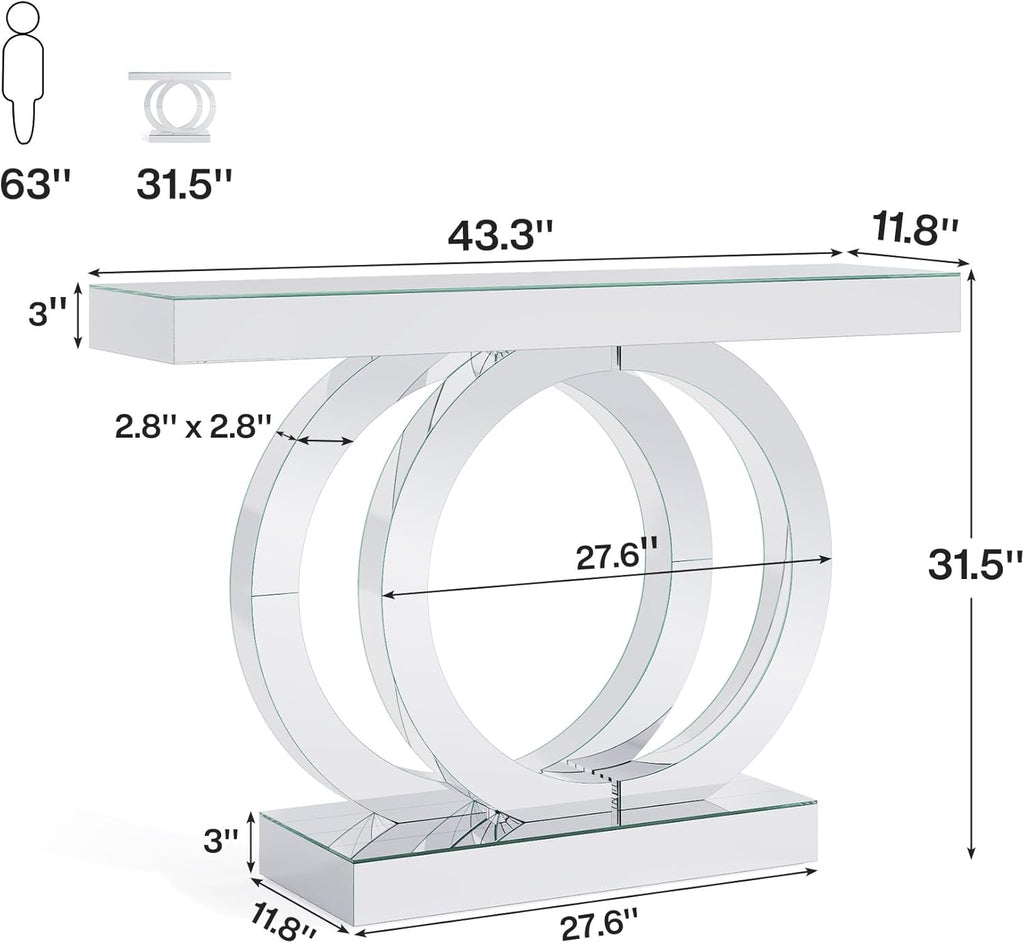 43.3-Inch Mirrored Console Table with Thickened Mirror Finish Tabletop C177526