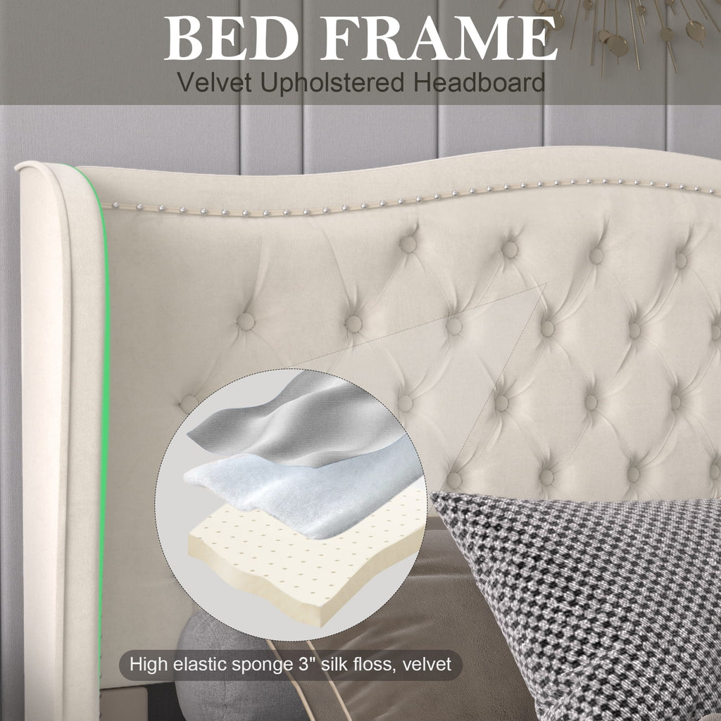 White Velvet Upholstered Tufted Platform Bed Frame X26337
