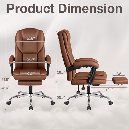 Brown Ergonomic High Back Leather Office Chair with Footrest L68662
