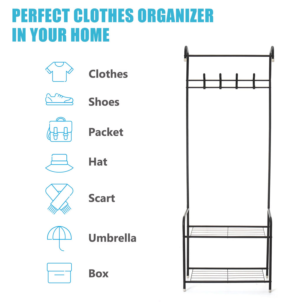 Metal Hall Tree Storage Organizer Shelf Clothes Stand Q346196