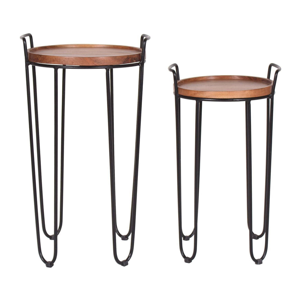 Iron & Acacia Nesting Tray Tables with Handles Set of 2 I872236