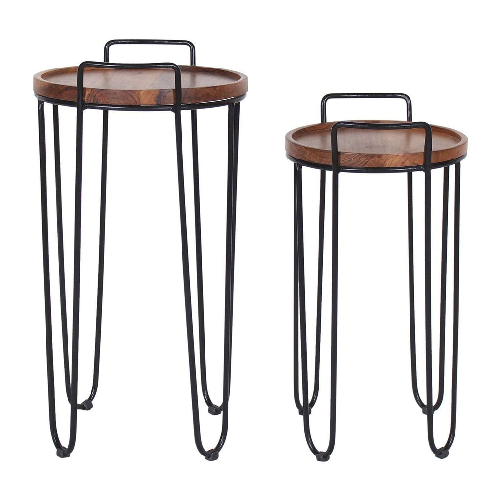 Iron & Acacia Nesting Tray Tables with Handles Set of 2 I872236