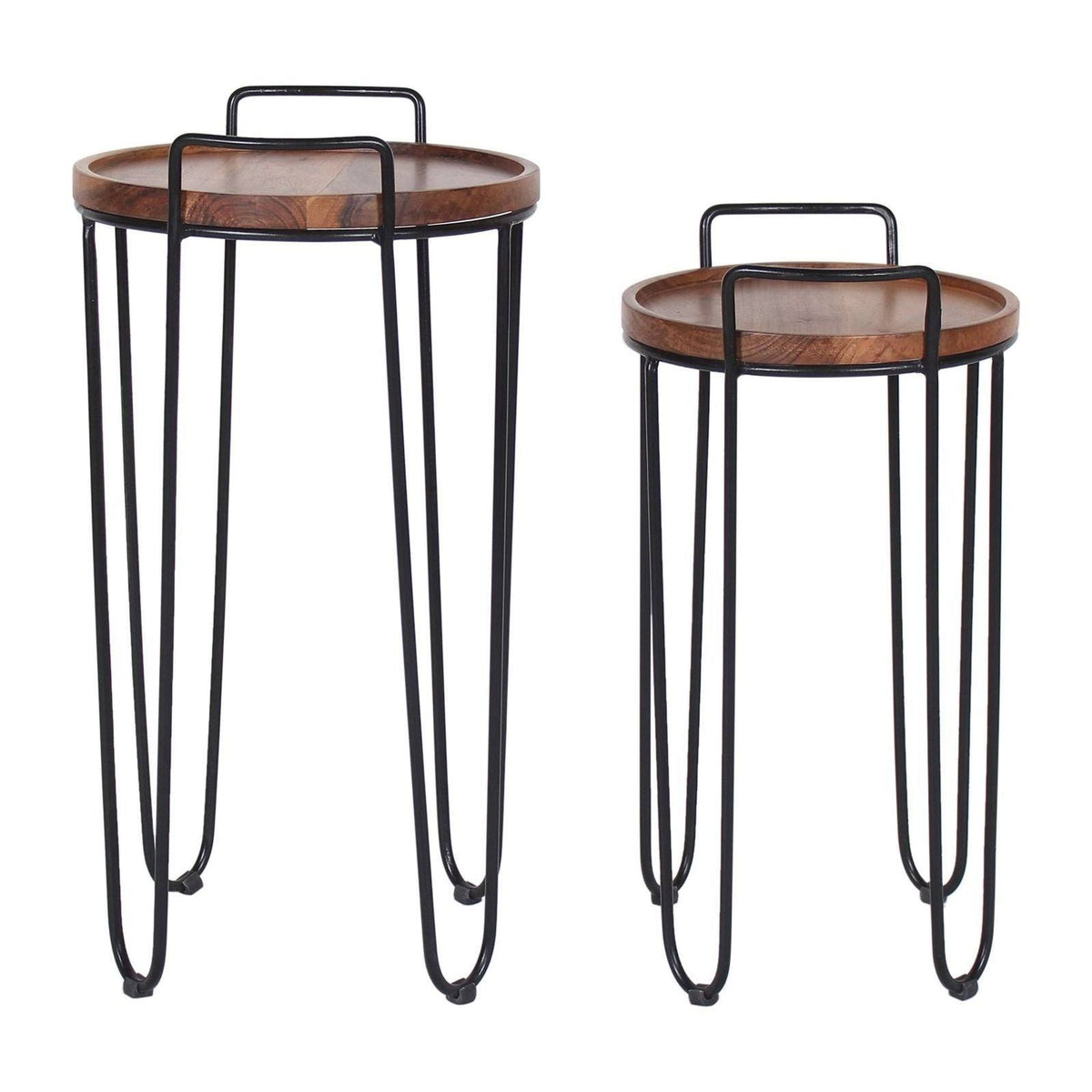 Iron & Acacia Nesting Tray Tables with Handles Set of 2 I872236