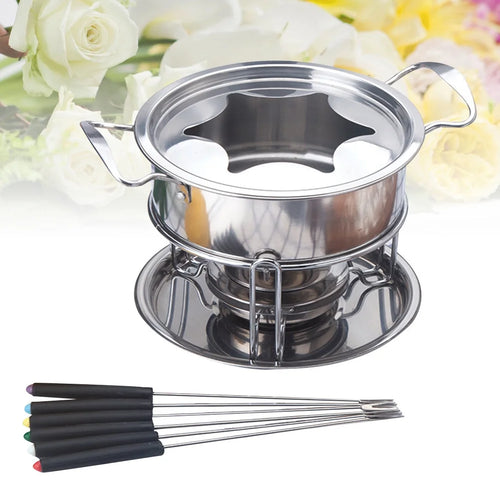 10-Piece Set Stainless Steel Chocolate Melting Pot Cheese Fondue Set W63644