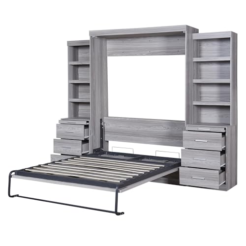 Solid Wood Full Size Murphy Bed Wall Bed with Shelves X7401