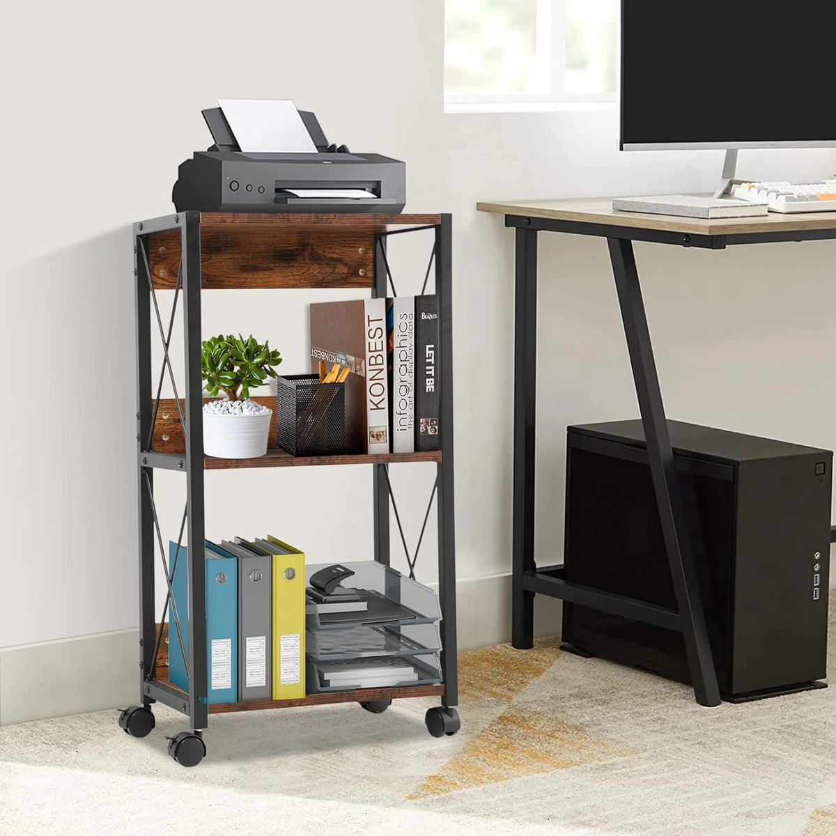 3-Tier Rolling Printer Cart with Storage Z6374