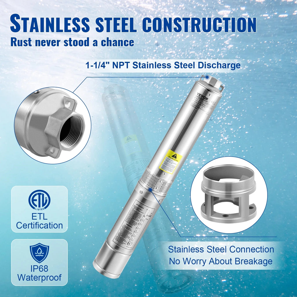 2HP 230V Stainless Steel Deep Well Submersible Pump N79441