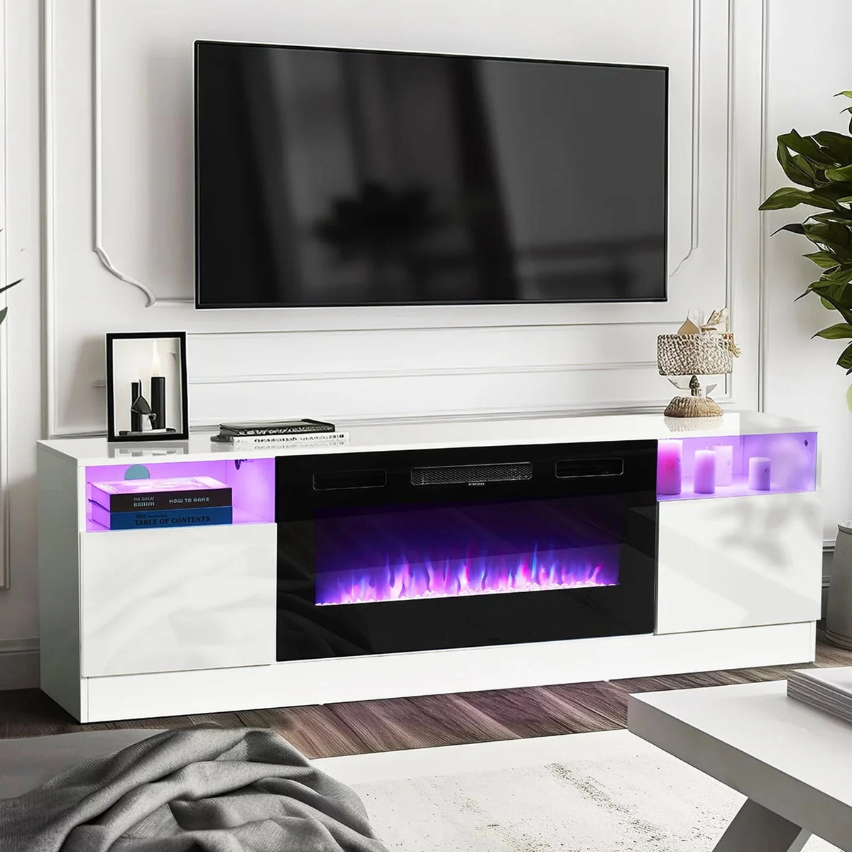 Black Fireplace TV Stand up to 80" with 36'' Electric Fireplace T9454