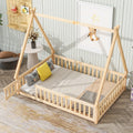 Tent-shaped Floor Bed with Guardrails, Slats, Door R250543