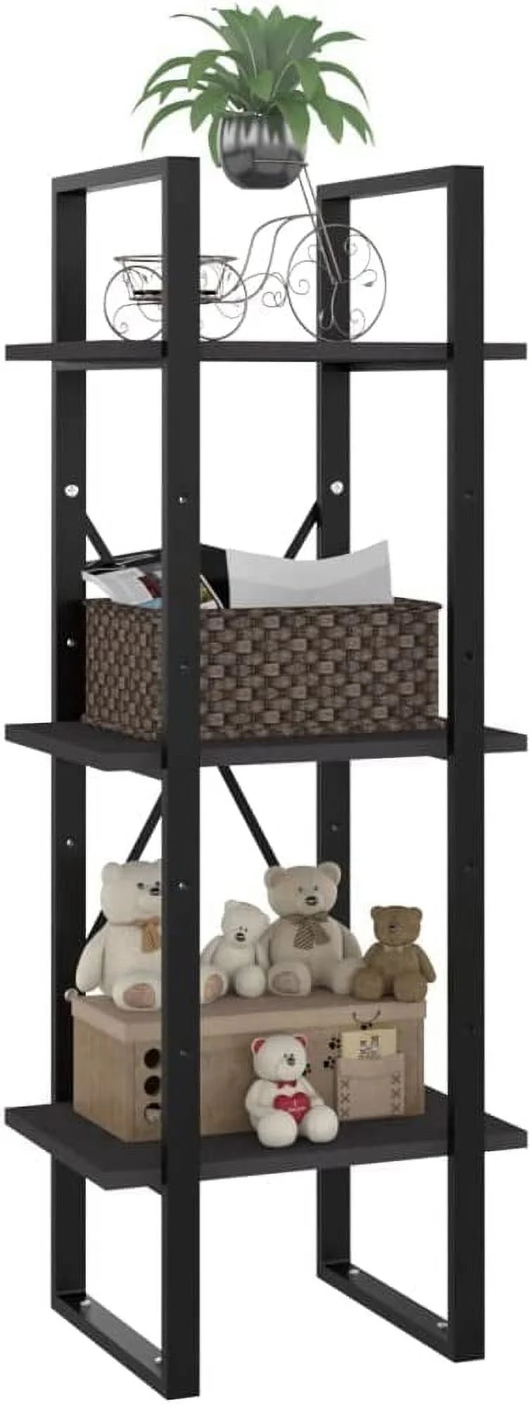 3-Tier Small Bookshelf Gray Engineered Wood M3306