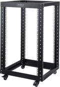 18U 4 Post Open Frame Server Rack with Brake Casters Black E30230