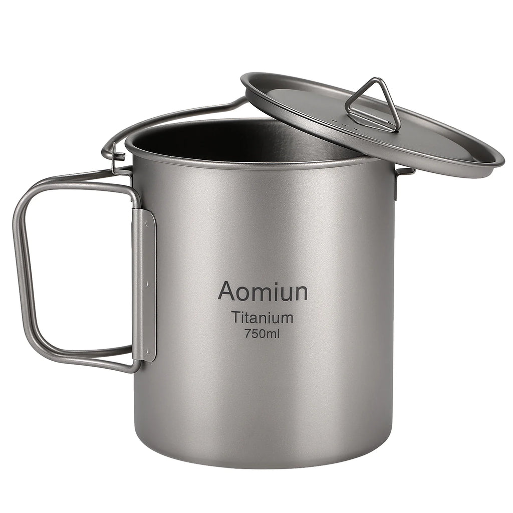 750ml Titanium Pot with Lid and Foldable Handle E919