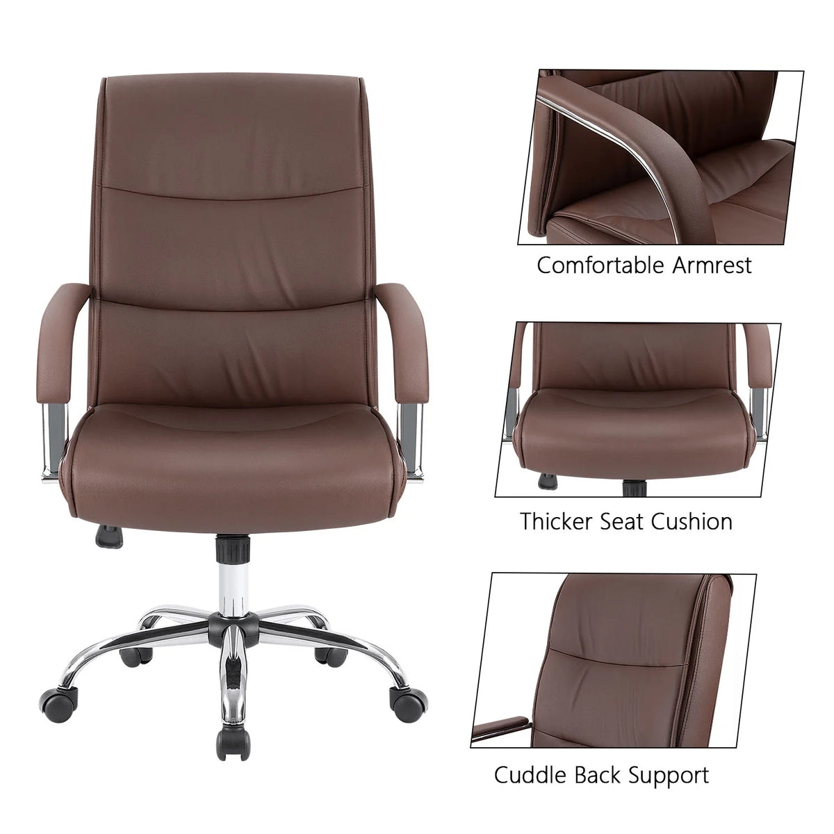 Brown Faux Leather Ergonomic Office Chair F594