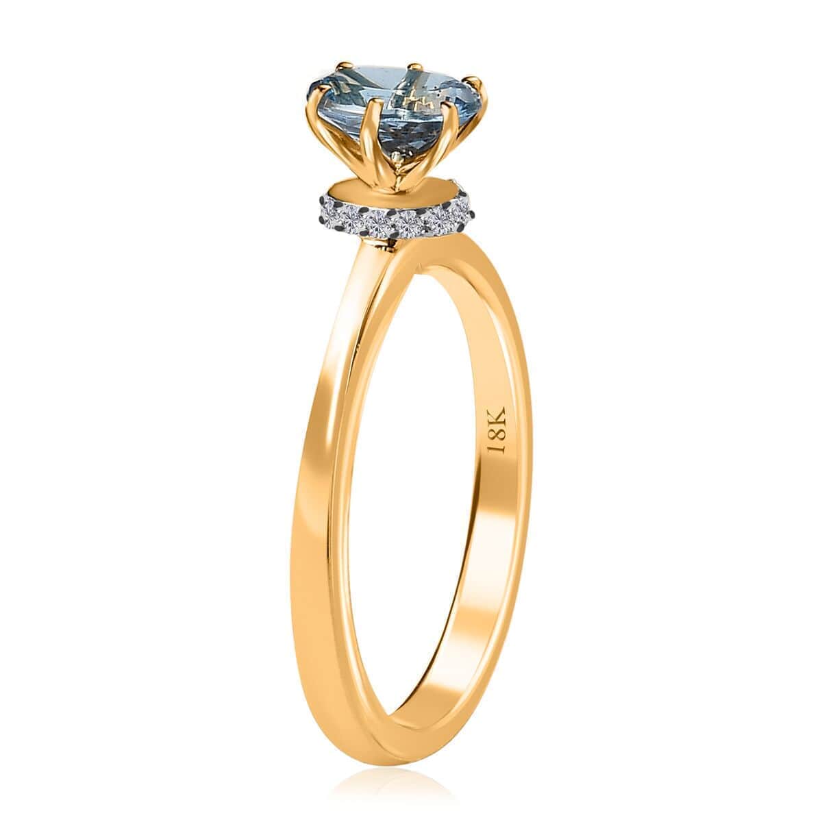 Oval Blue Aquamarine White Diamond 18K Yellow Gold Ring Size 7 M9309