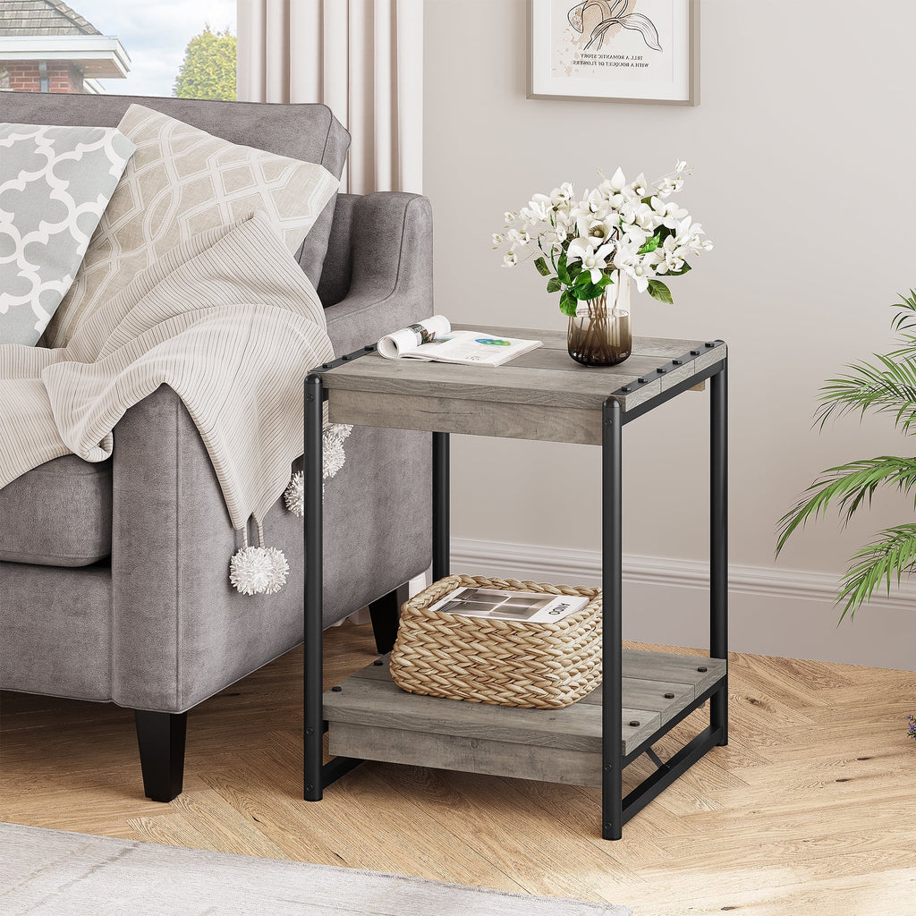 Grey Wood End Table with Storage Shelf G481990