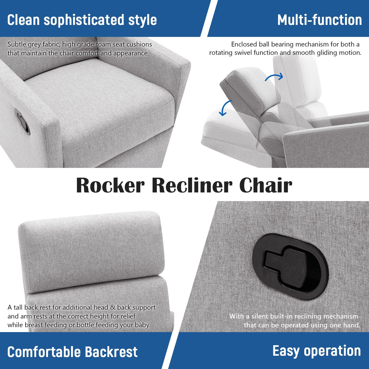 Gray Upholstered Swivel Recliner Chair P67016