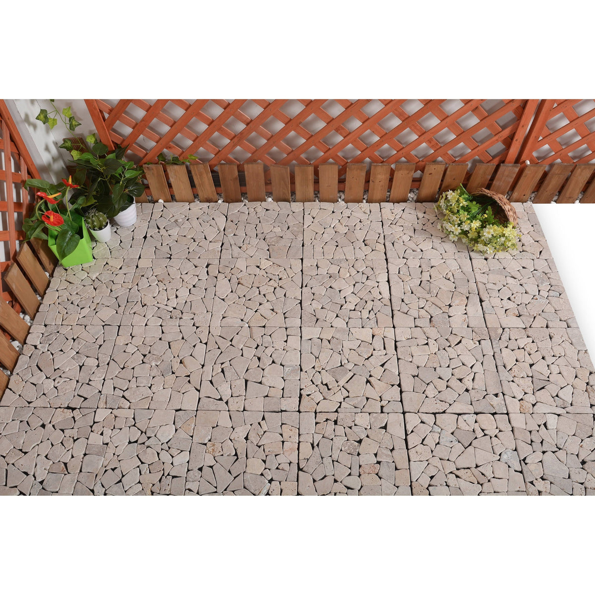 Natural Travertine Stone White Deck Tile, 6 PC Set J975843