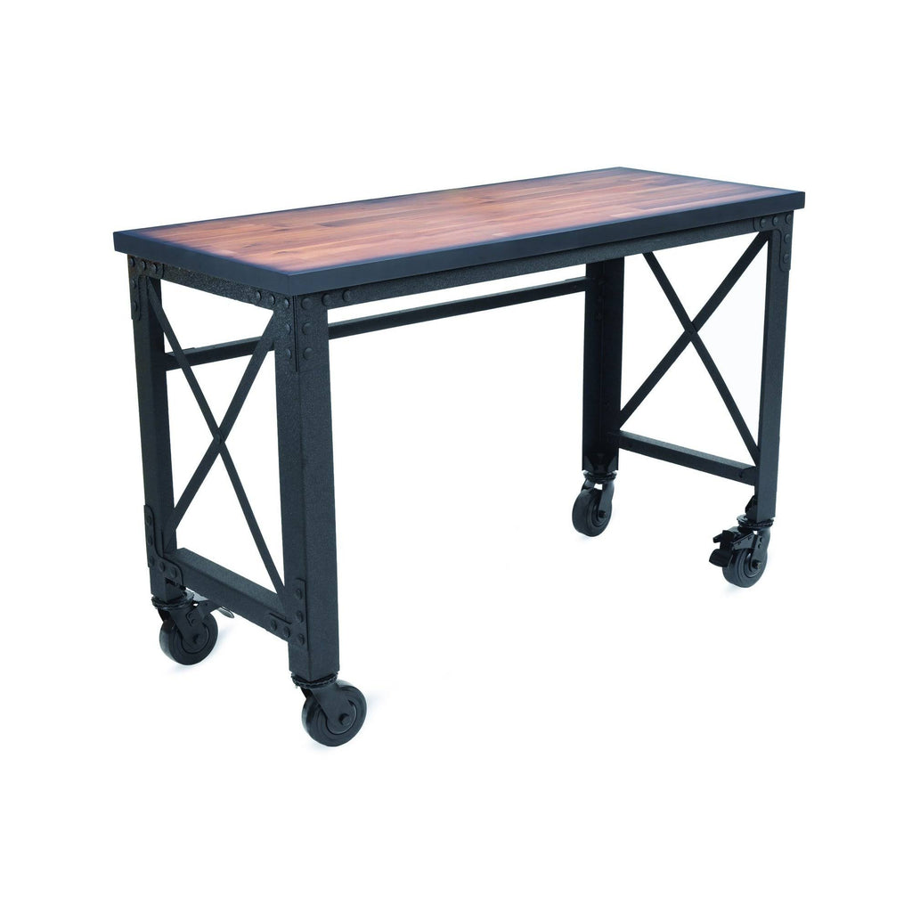 Rolling Industrial Desk with Wooden Top 52 Inches x 24 Inches J241689
