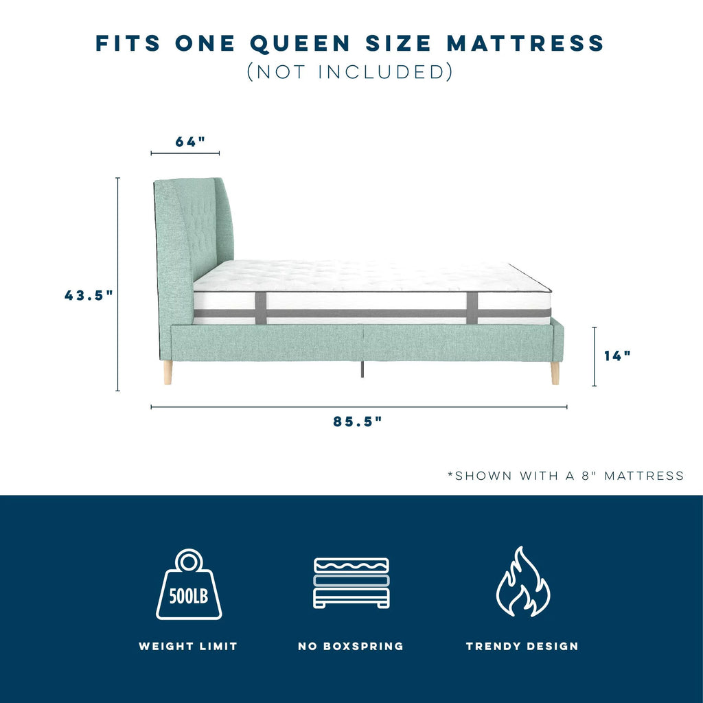 Queen Light Green Linen Tufted Upholstered Bed Frame F898