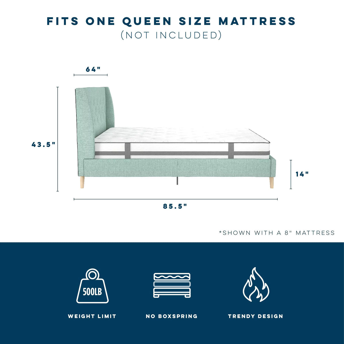 Queen Light Green Linen Tufted Upholstered Bed Frame F898