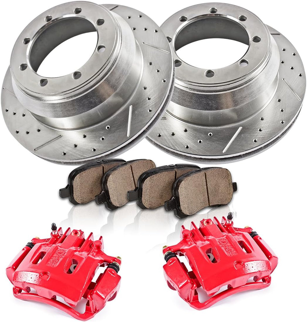 REAR Powder Coated Red Calipers 8 Lug Rotors Ceramic Pads Kit H9020