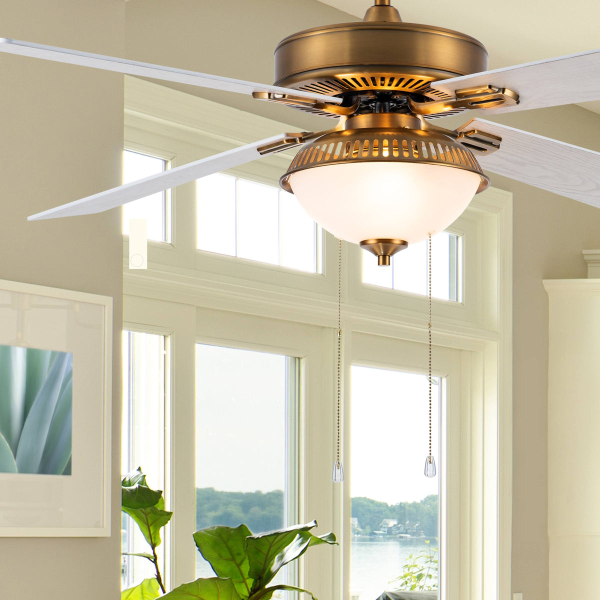 Brass and White LED Ceiling Fan with Light U925