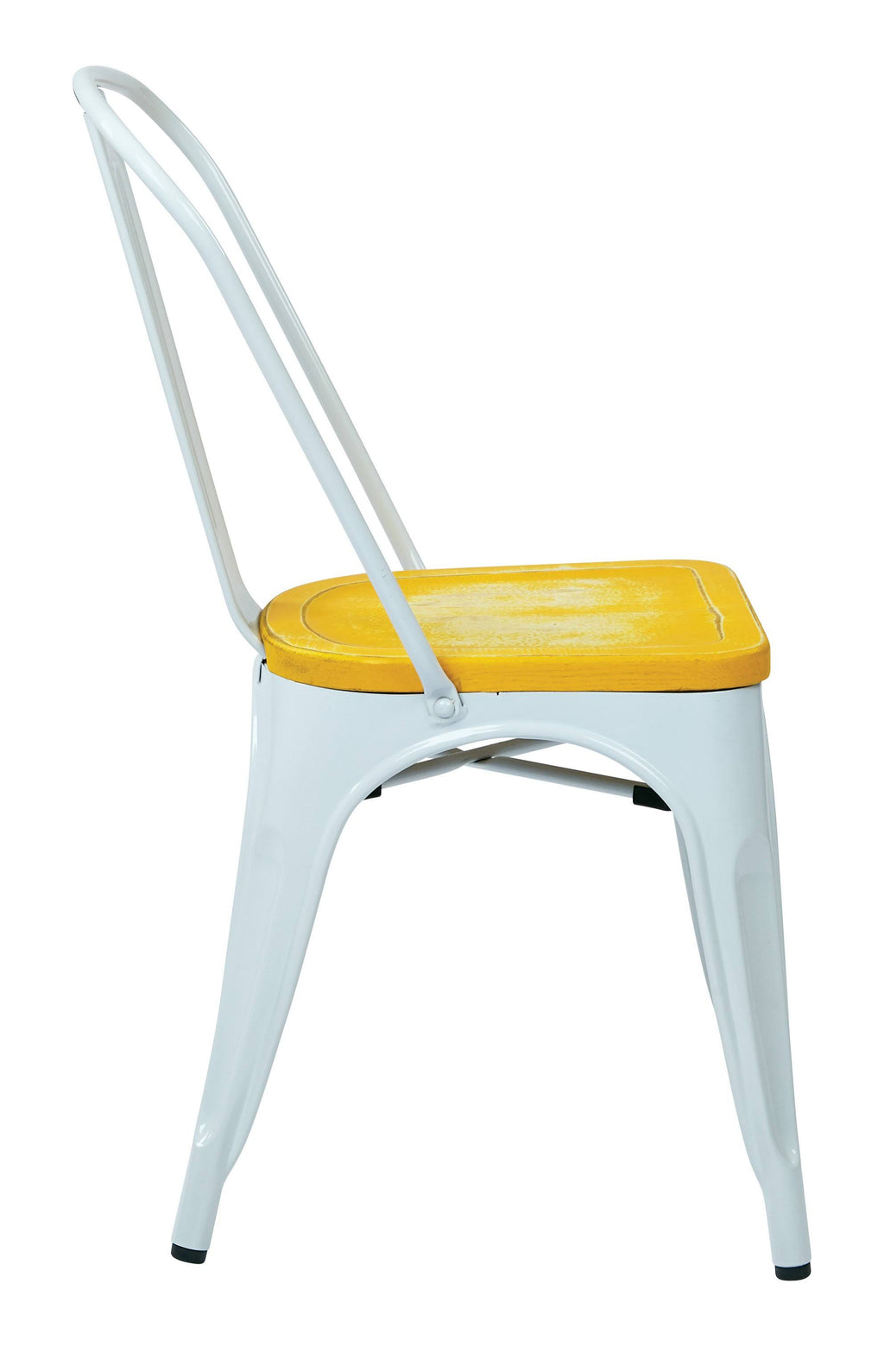 White Metal Chair with Vintage Wood Seat K907