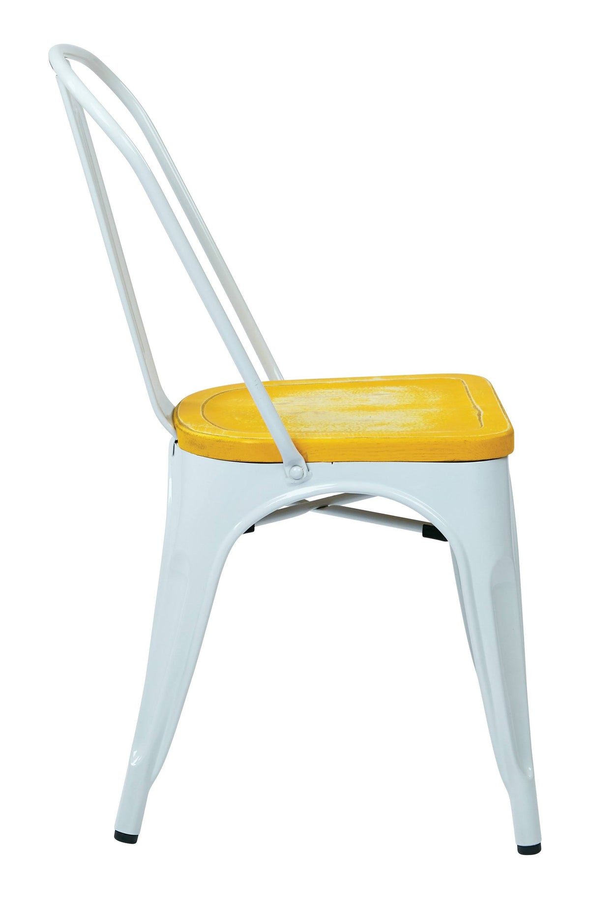 White Metal Chair with Vintage Wood Seat K907
