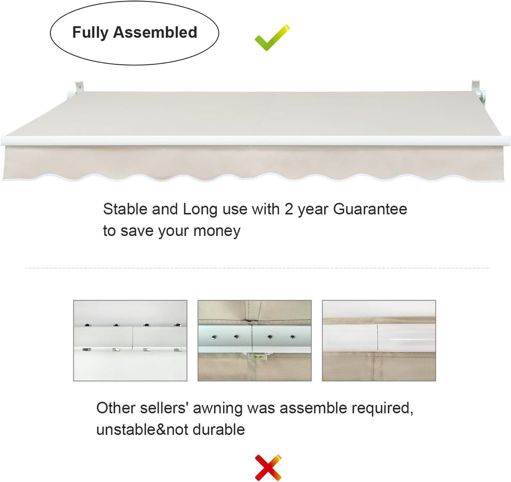 Retractable 12'x10' Beige Patio Awning Canopy H332