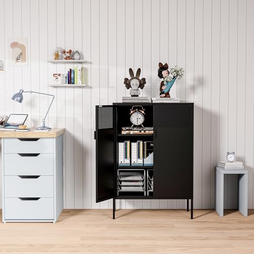 Black 2 Door Metal Storage Cabinet with Adjustable Shelf B2667