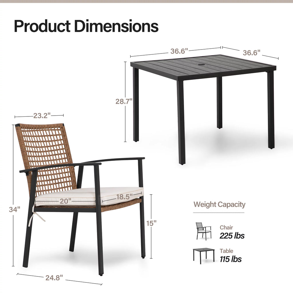 5 Pieces Patio Dining Set with Beige Seat Cushions and Table W30355