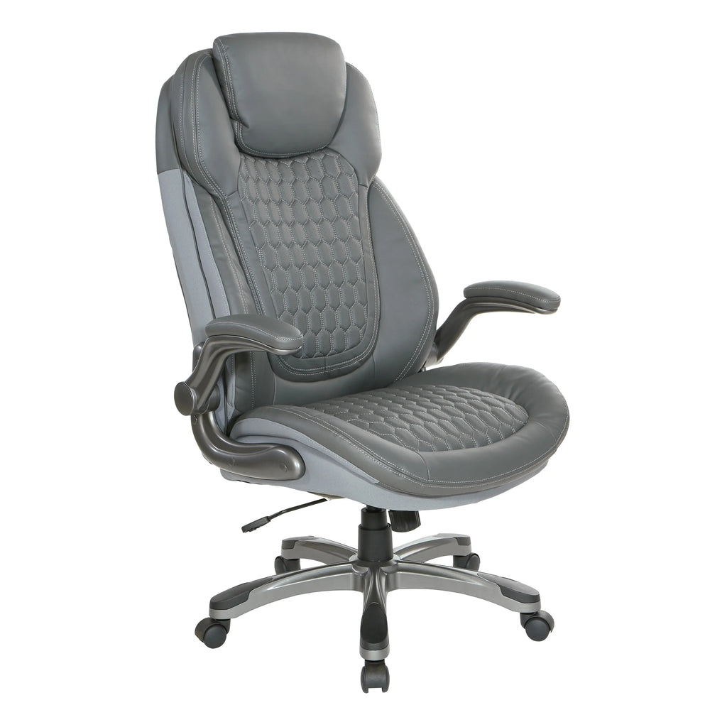 High Back Chair with Grey Bonded Leather and Flip Arms G250