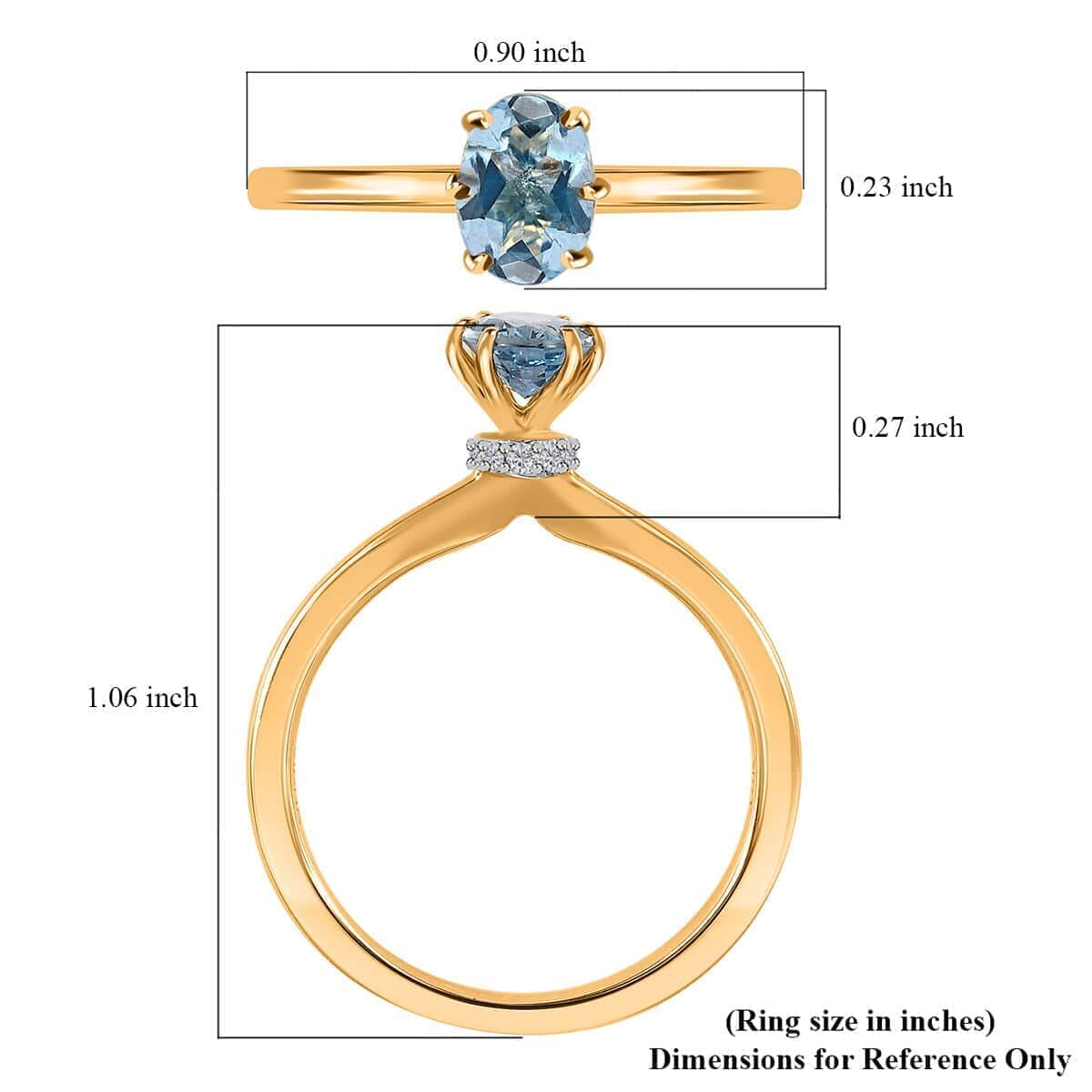 Oval Blue Aquamarine White Diamond 18K Yellow Gold Ring Size 7 M9309