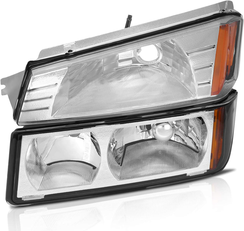 Chrome Housing Amber Reflector Headlight Assembly Pair V8495
