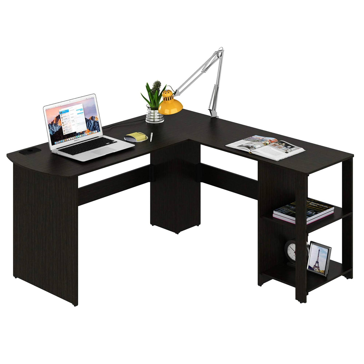 Espresso L-Shaped Wood Corner Desk C4508