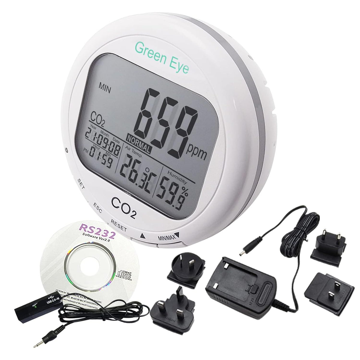 CO2 Monitor Controller with Relay Function 4.5m Cable NDIR Sensing Probe A2659
