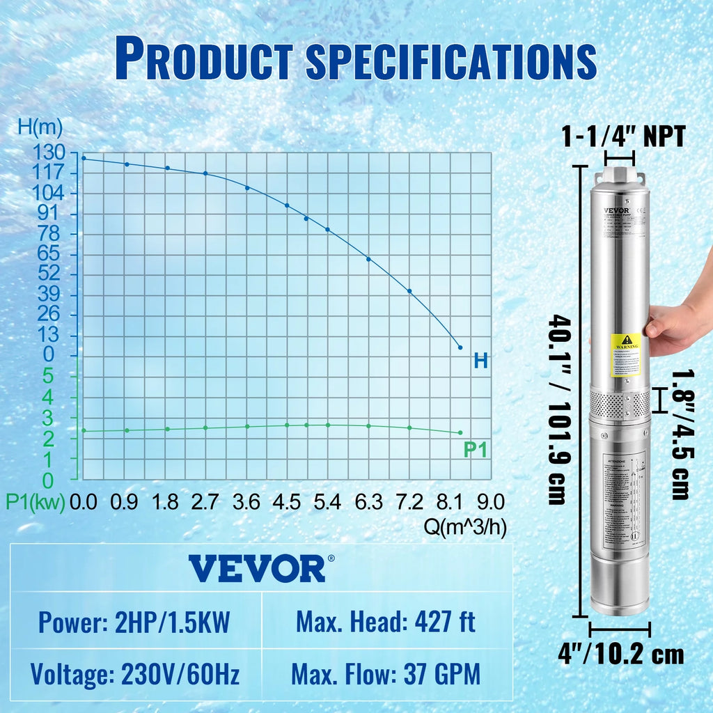 2HP 230V Stainless Steel Deep Well Submersible Pump N79441