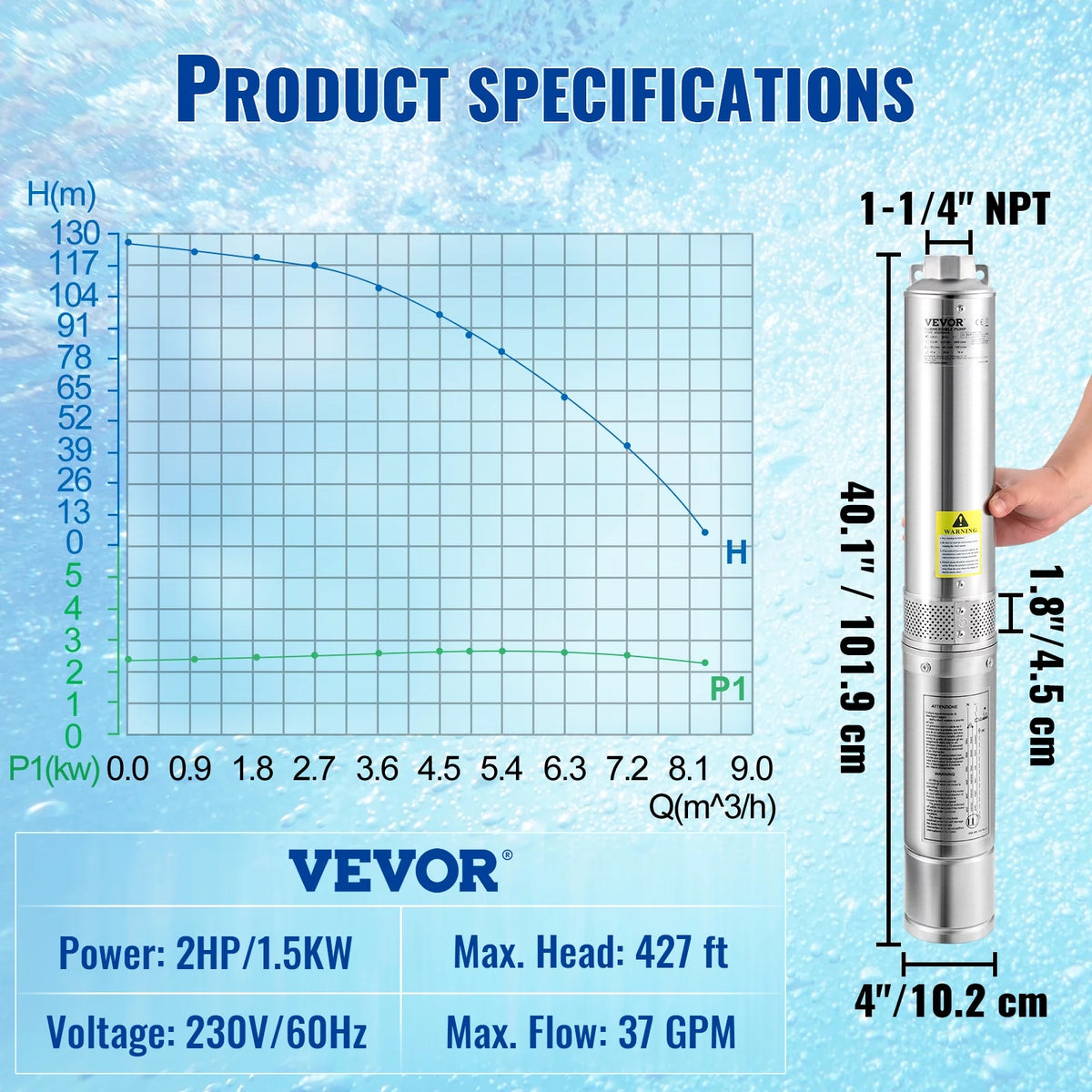 2HP 230V Stainless Steel Deep Well Submersible Pump N79441