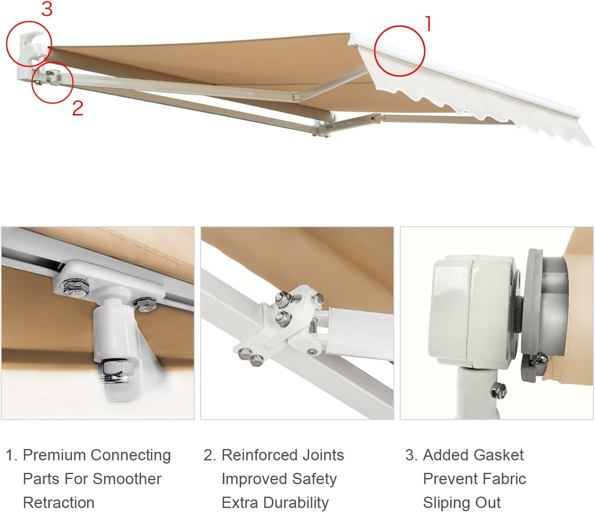 Retractable 12'x10' Beige Patio Awning Canopy H332