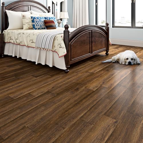 Dark Walnut Wood Grain Peel and Stick Floor Tile Waterproof 6x36 Vinyl Plank S14427