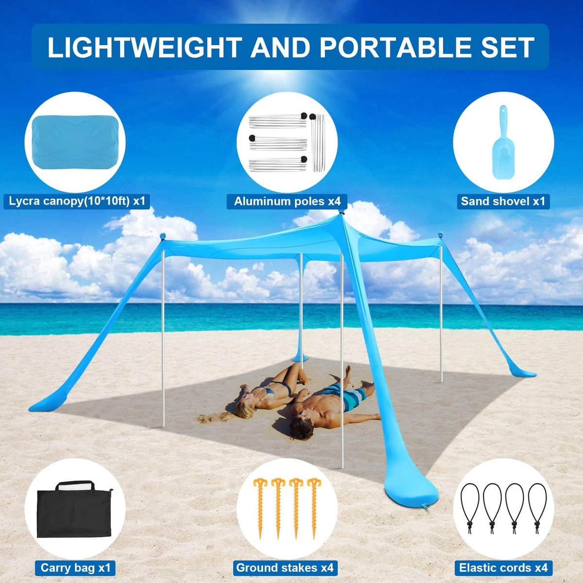 Beach Canopy with 4 Aluminum Poles, UPF50+ Sun Shelter, Pack of 2 U546368